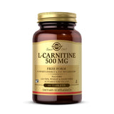 Solgar L-Carnitine 500 mg – bouteille visible avec étiquette, énergie potentielle et métabolisme.