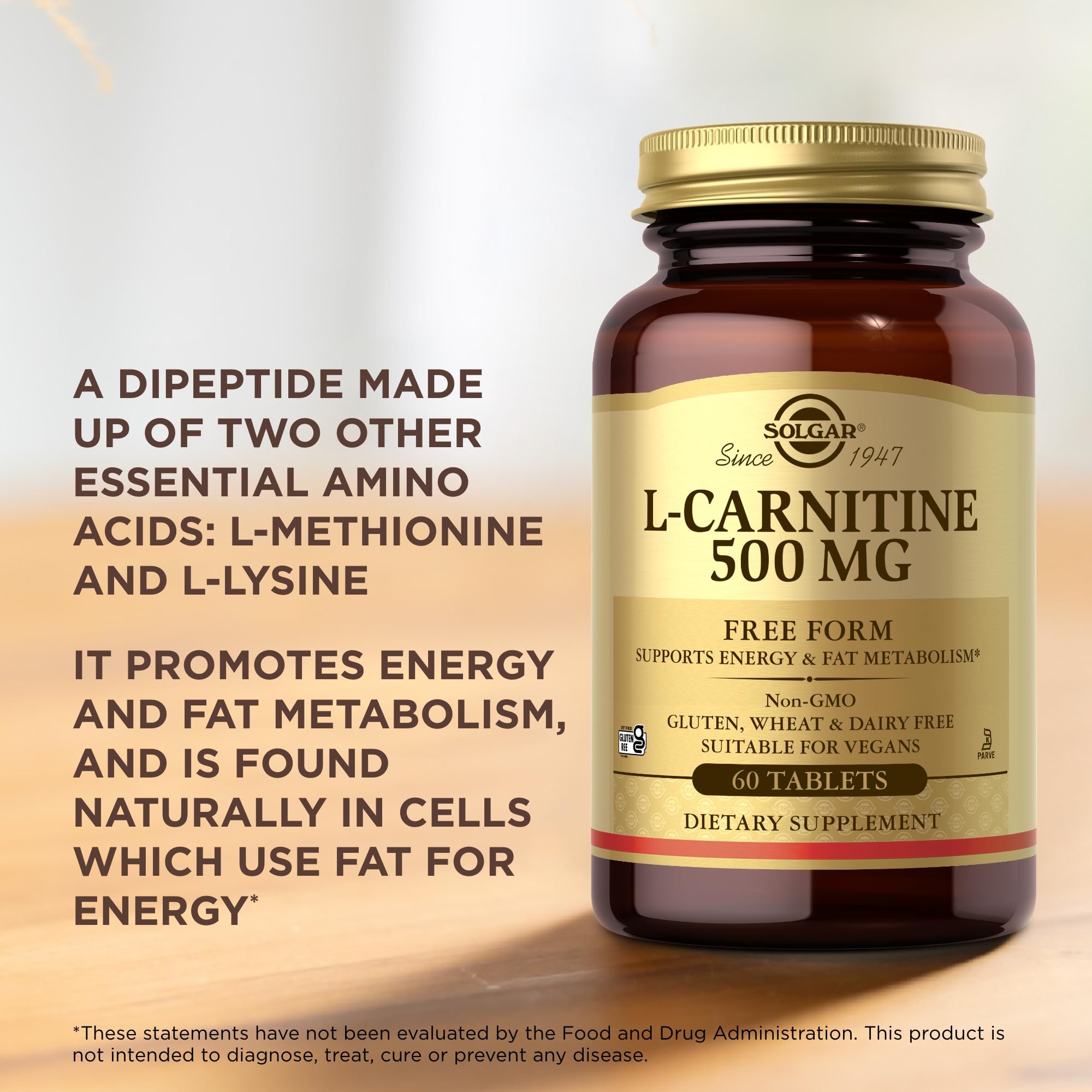 Solgar L-Carnitine 500 mg – emballage recyclable et accès rapide aux détails.