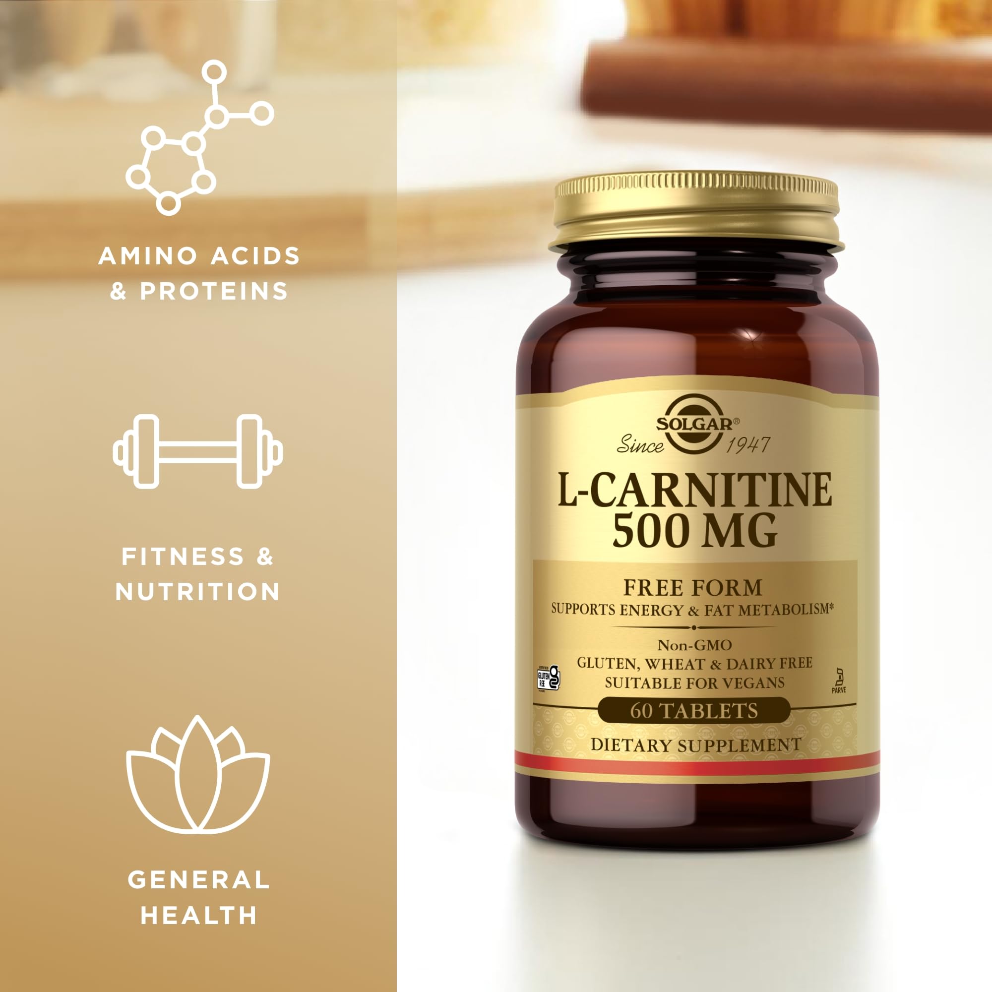 Solgar L-Carnitine 500 mg – etiquette claire facilitant la lecture des informations.