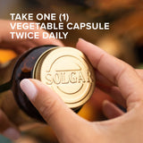 Étiquette Solgar L-Theanine, emballage clair, sans gluten et sans OGM.