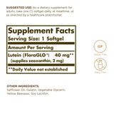 Solgar Lutein 40 mg, étiquette-produit, informations claires sur l’utilisation