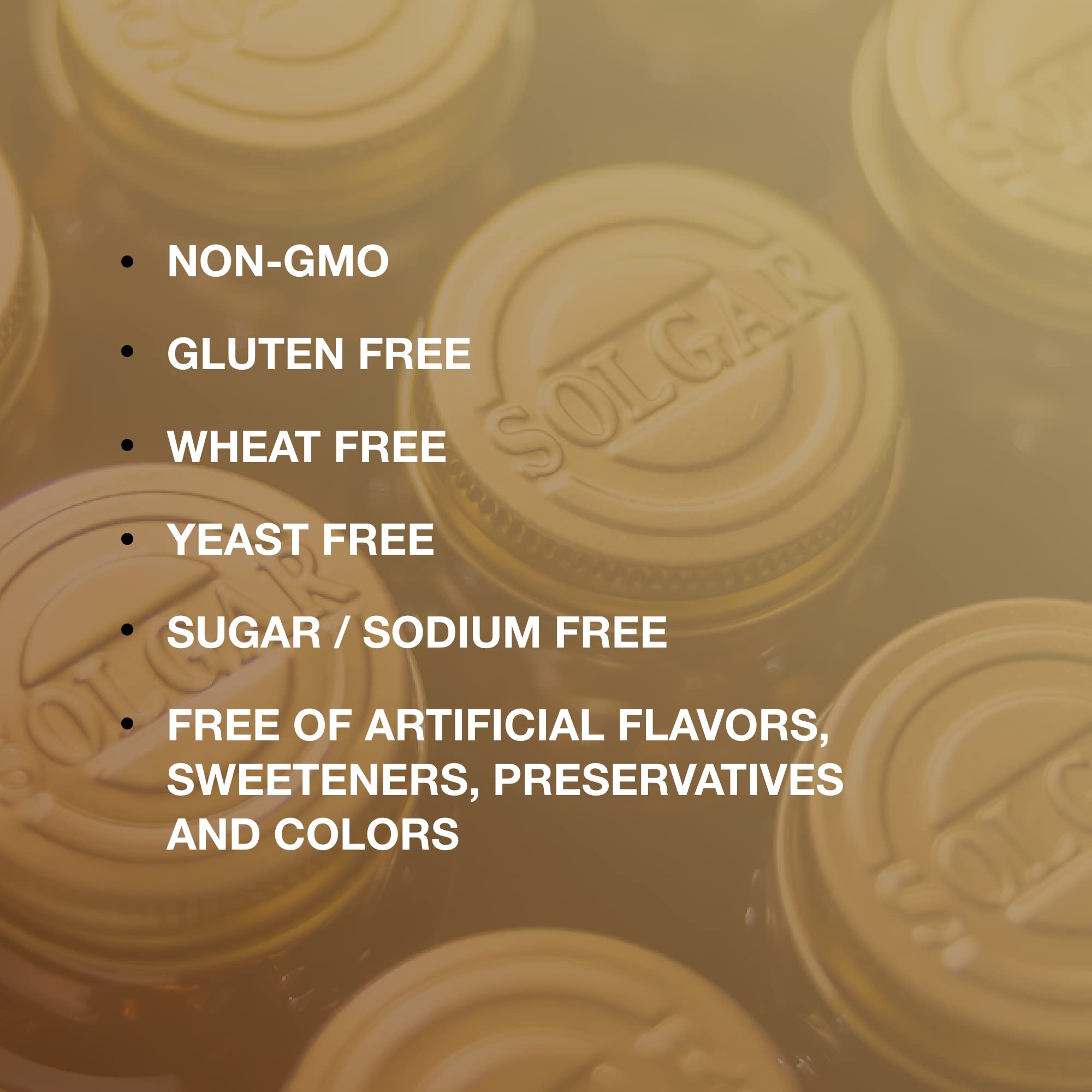 Sans additifs artificiels Solgar L-Lysine, usage quotidien recommandé.