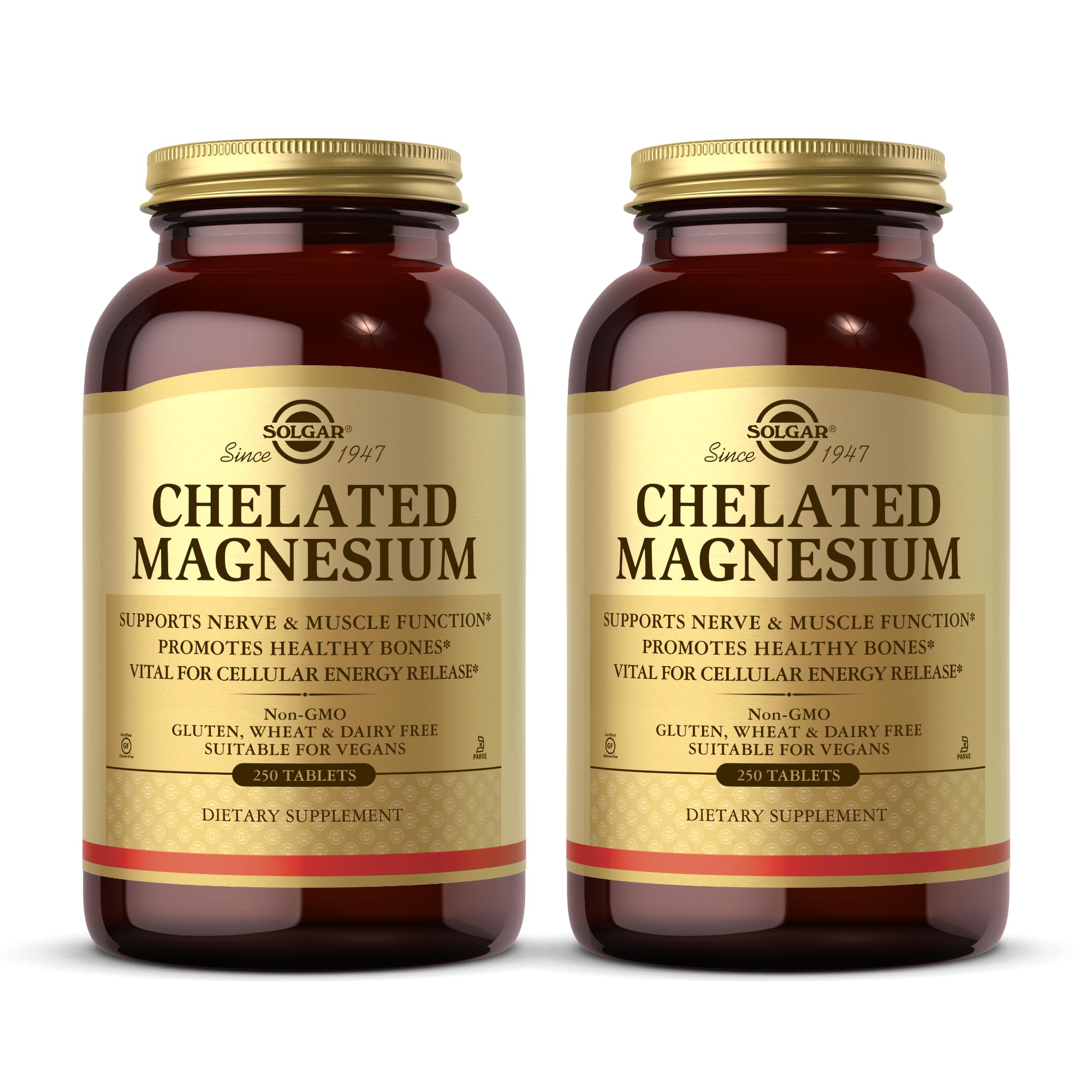 Solgar Magnésium chelaté – bouteille 2 packs, soutien potentiel des muscles et du système nerveux.