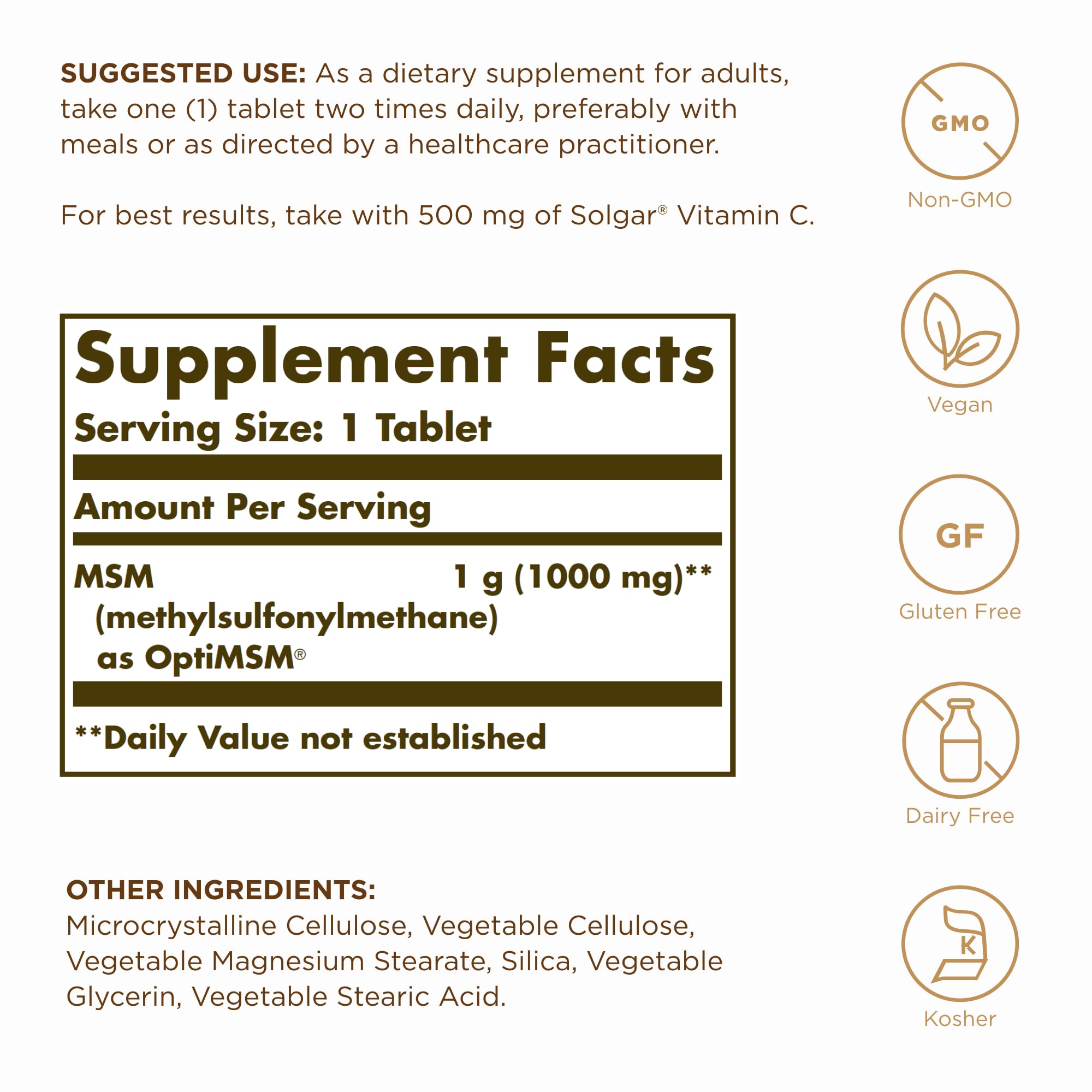 Solgar Msm 1000 mg comprimés – faciles à avaler dans la routine.