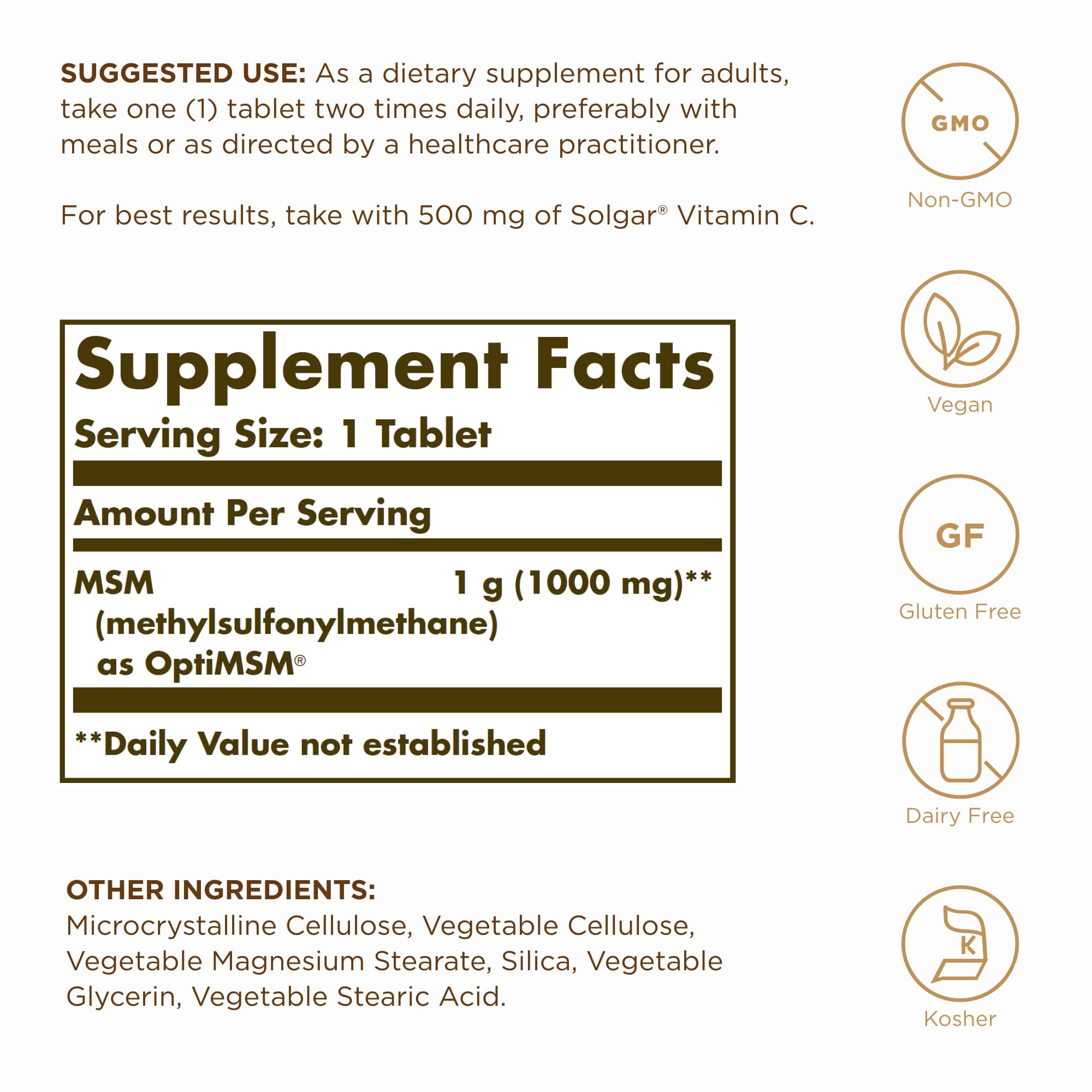 Solgar MSM 1000 mg - flacon; mobilité articulaire et confort quotidien