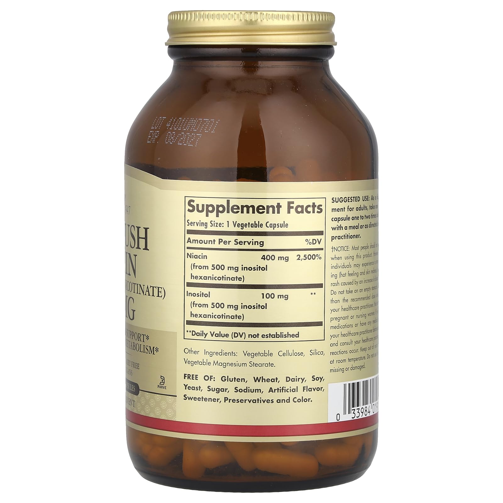 Mise en regard de la dose 400 mg par prise sur le flacon Solgar.