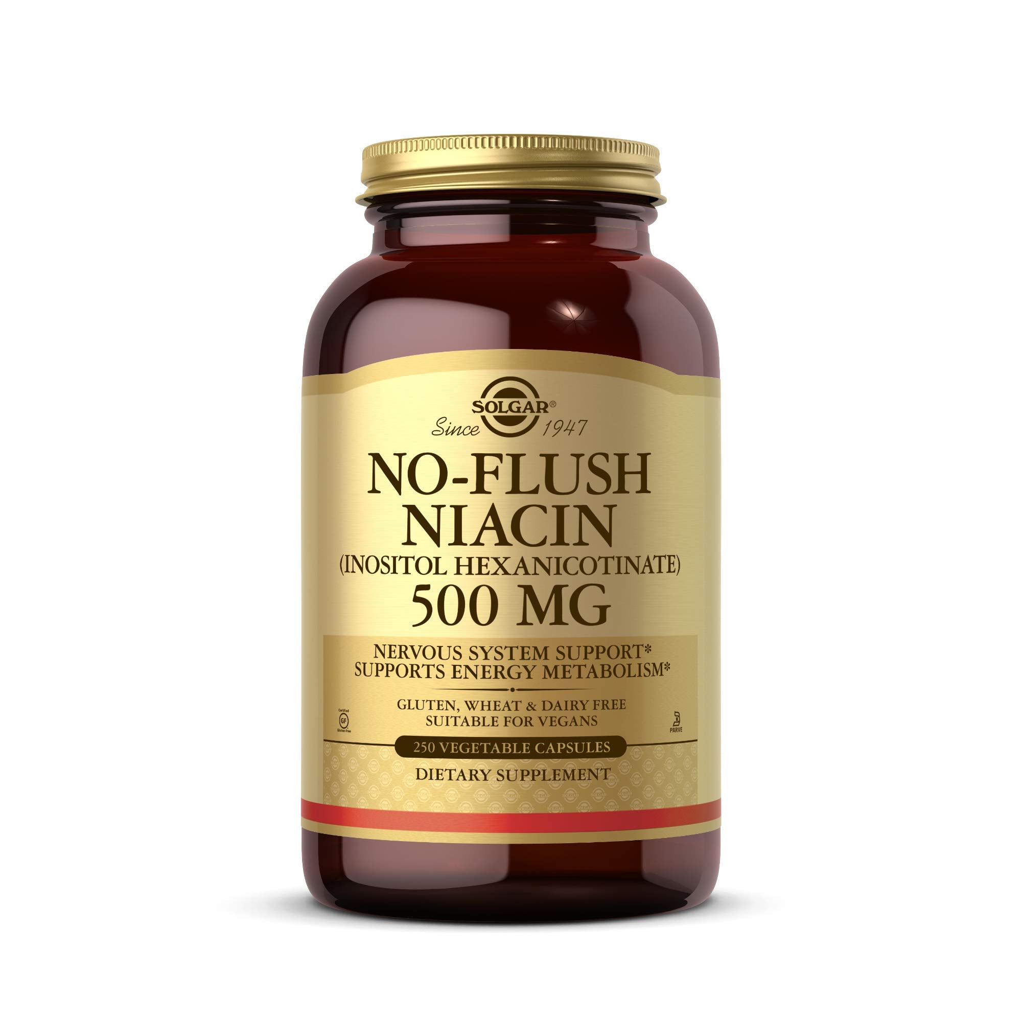 Solgar Niacine sans flush en bouteille, pratique pour usage quotidien.