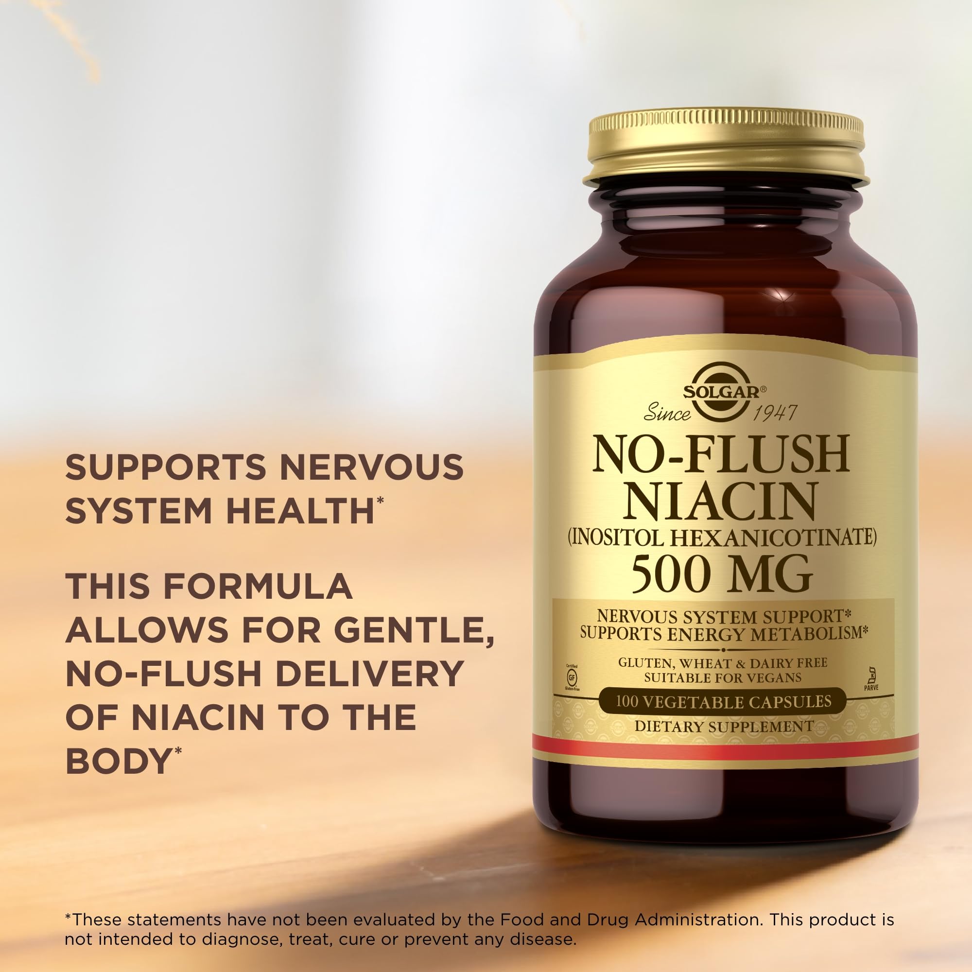Solgar Niacine 500 mg — boîte emballage élégante et sûre pour le rangement.