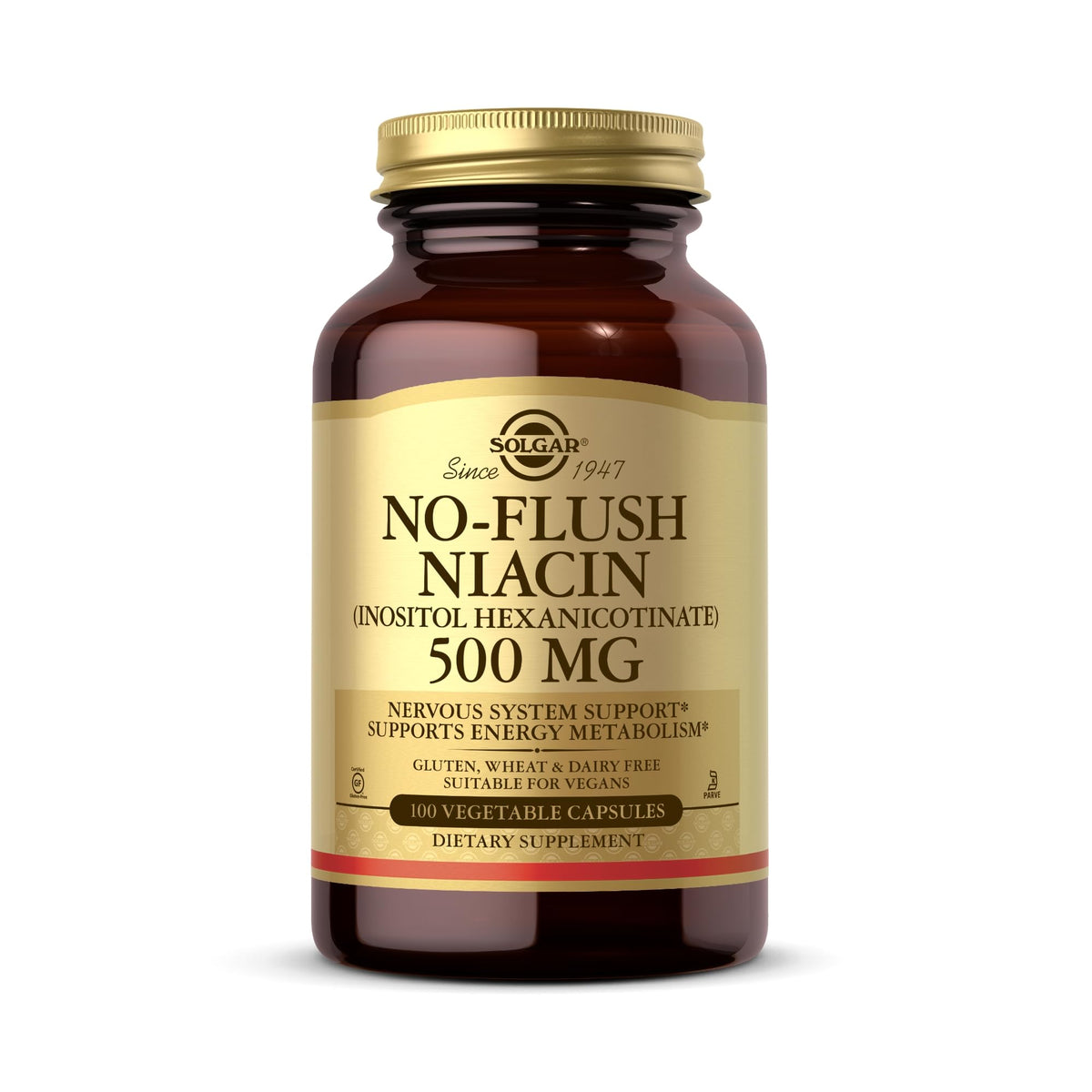 Solgar Niacine 500 mg — bouteille 100 gélules, prise pratique au quotidien.