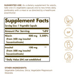 Solgar Niacine 500 mg — étiquette claire facilitant la vérification des informations.