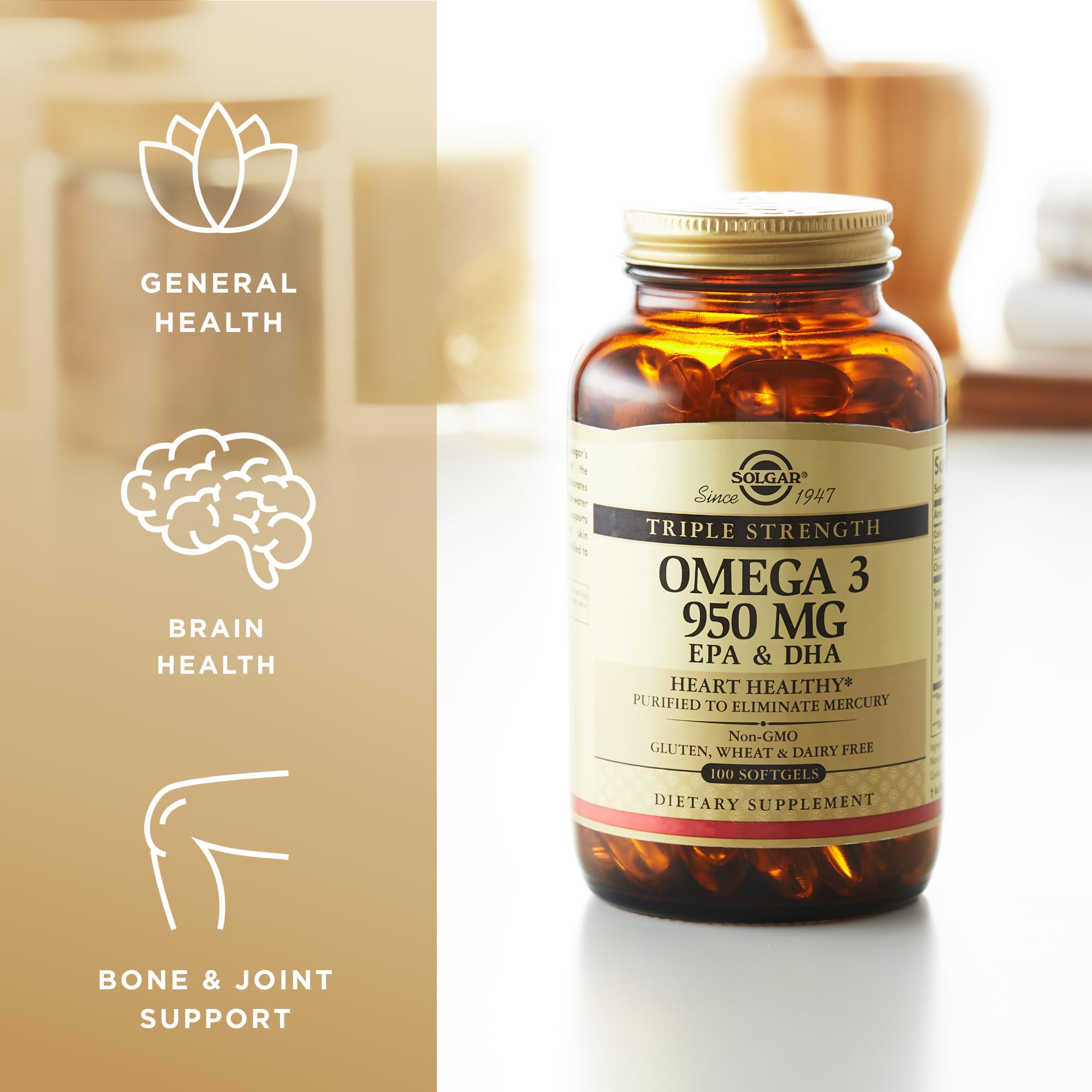 Solgar Omega-3 950 mg – boite-dosage: emballage pratique pour le dosage journalier.
