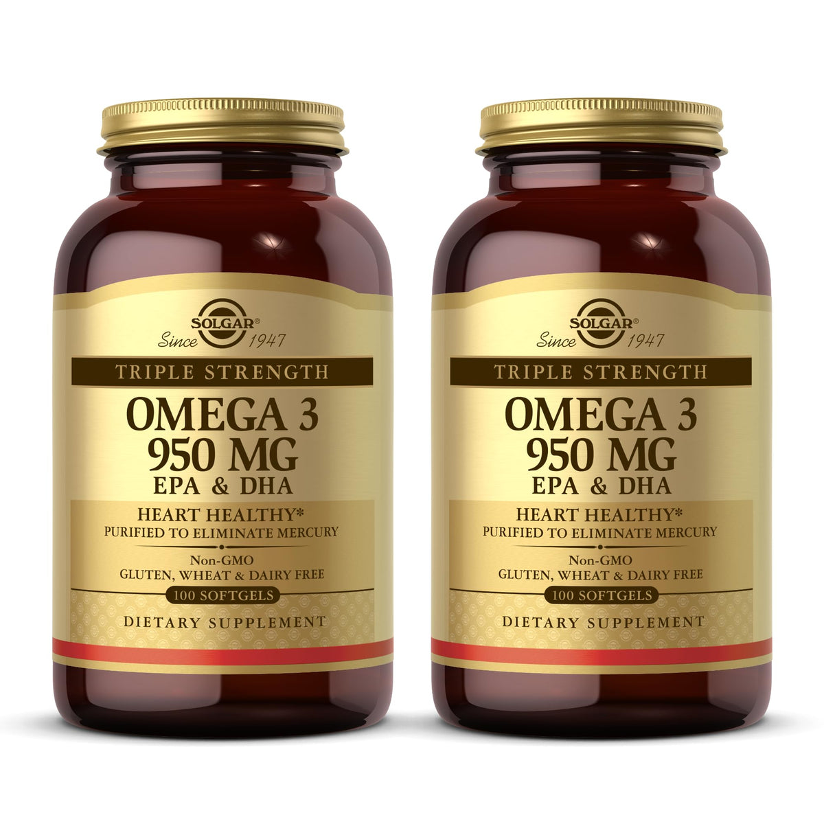 Solgar Omega-3 950 mg – bouteille: apport quotidien potentiel pour articulations et peau.