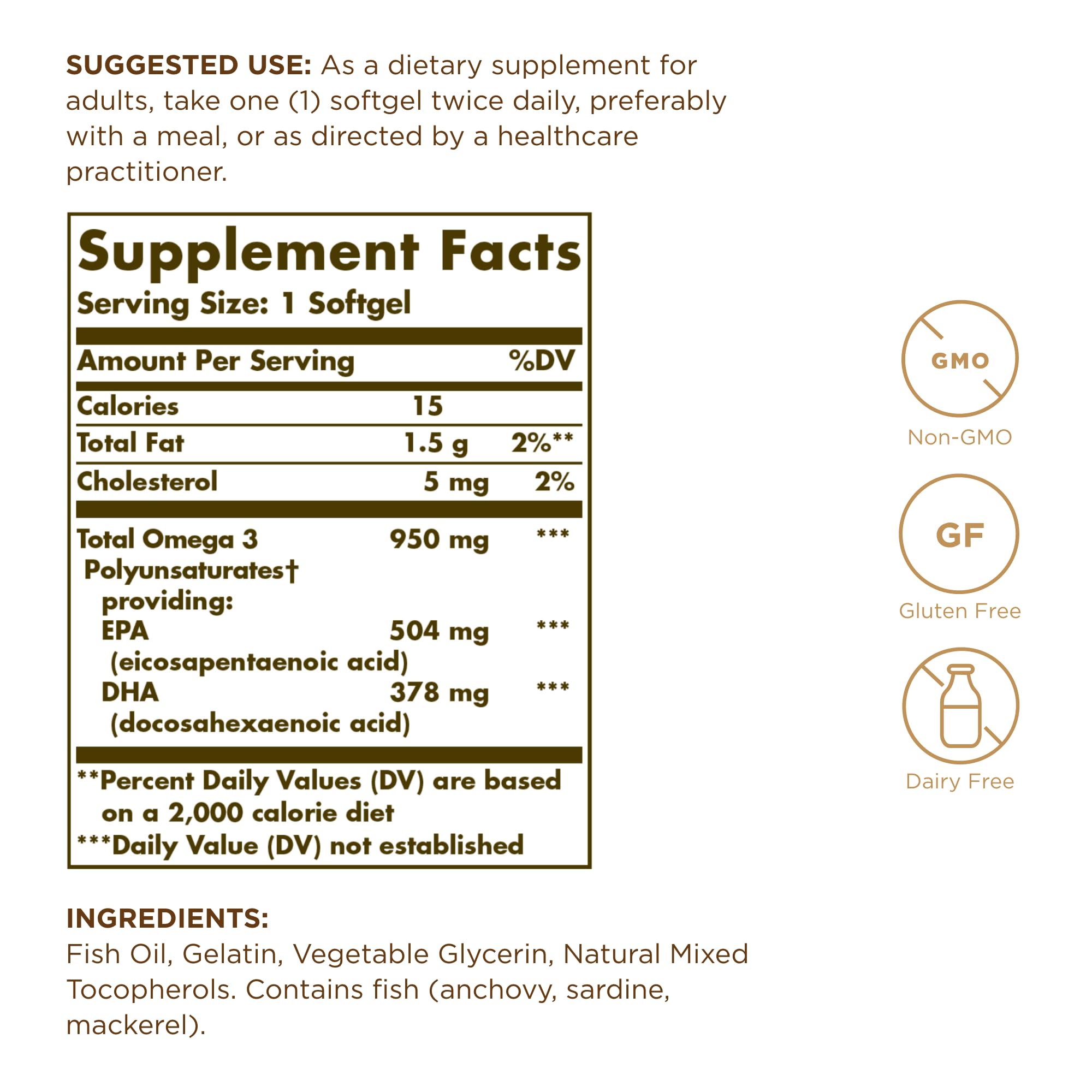 Solgar Omega-3 950 mg – softgels: gélules faciles à avaler pour un complément pratique.
