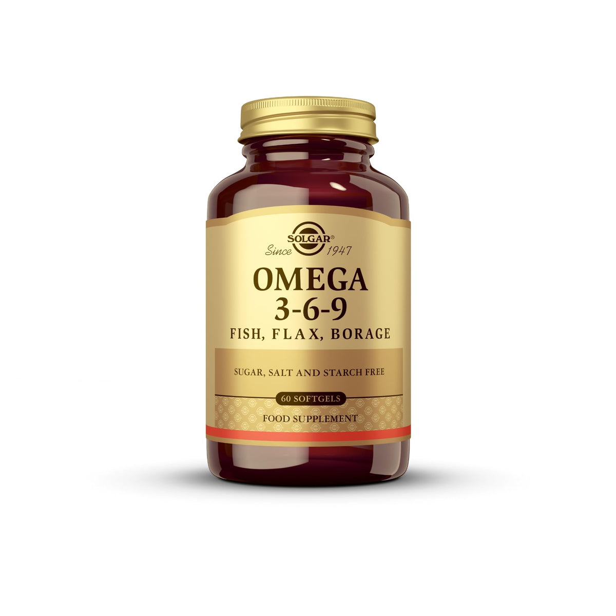 Solgar Omega3-6-9 gélules bouteille visible, soutien potentiel des articulations et de la peau