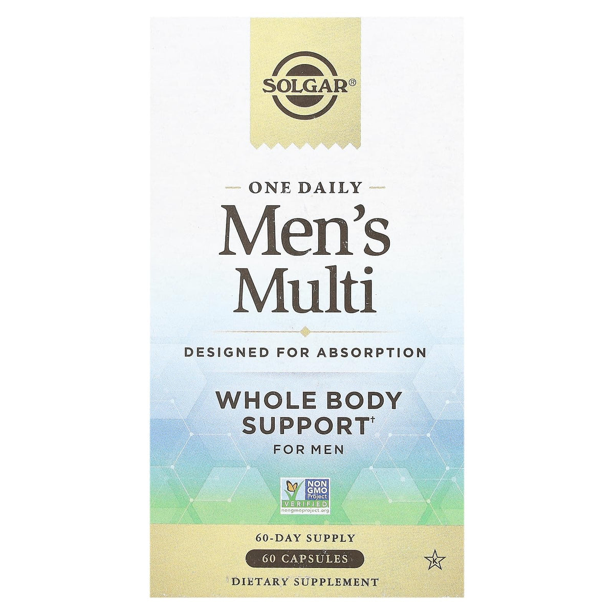 Solgar One Daily Homme Multivitamine — bouteille, soutien immunitaire et énergie pour les journées actives.