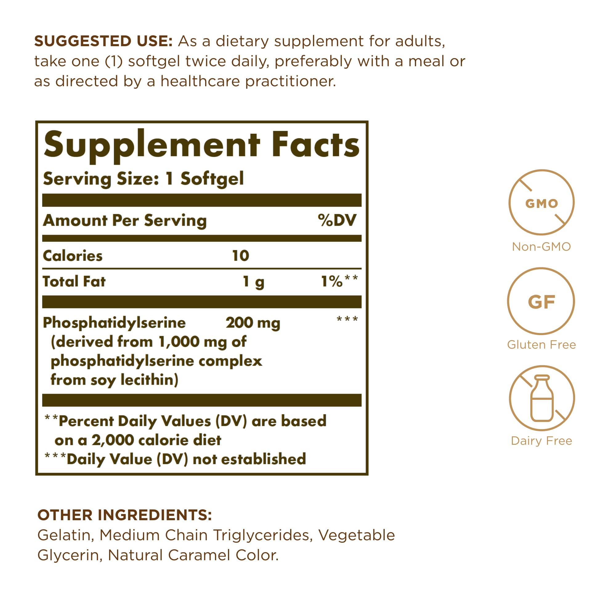Solgar Phosphatidylserine: etiquette et emballage de qualité