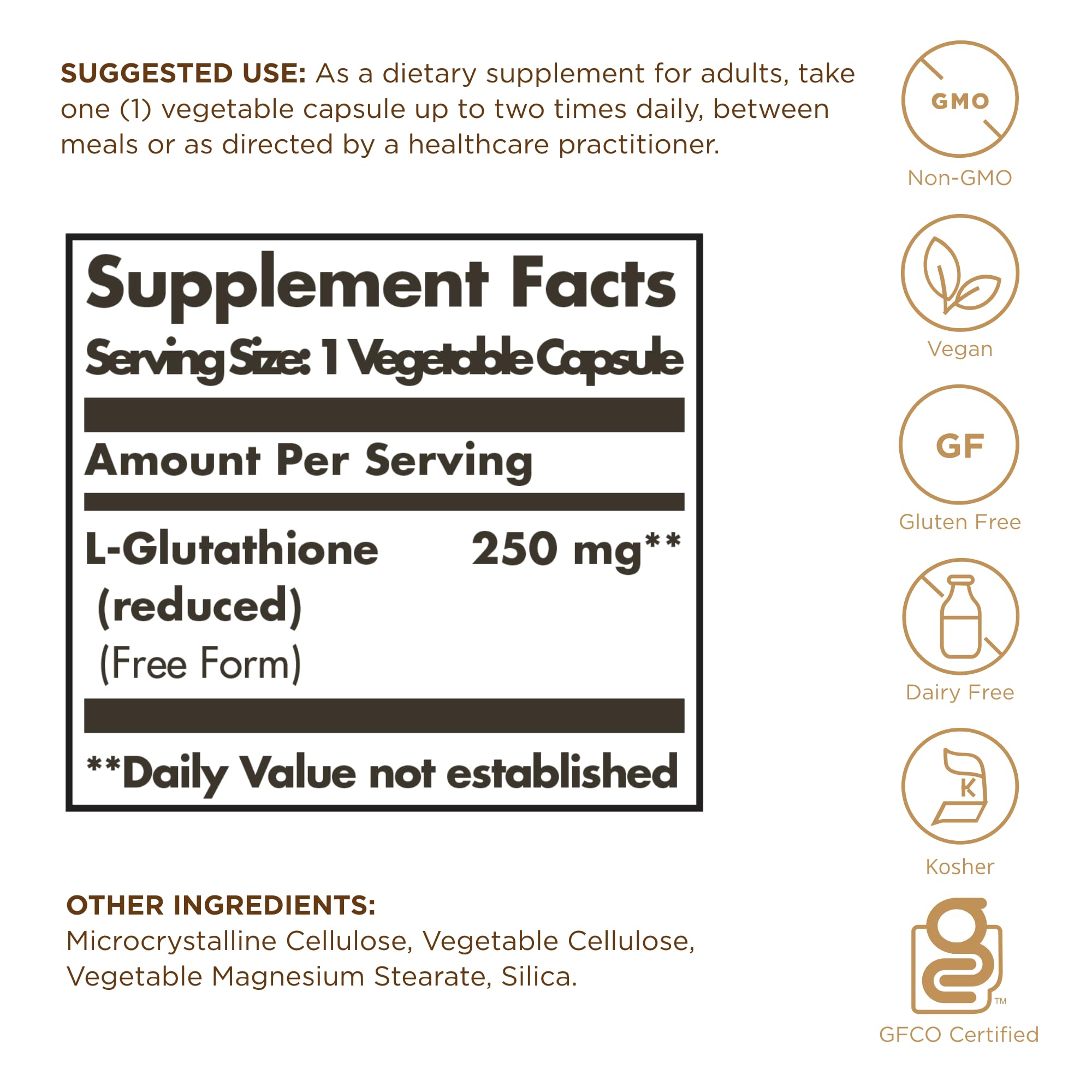 Solgar Réduit L-Glutathione: étiquette visible, traçabilité et informations produit claires.