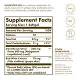 Solgar Resveratrol 250 mg Softgel – étiquette lisible et qualité assurée.