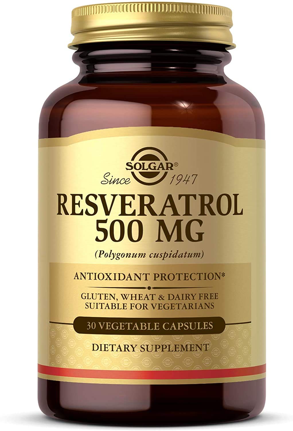 Solgar Resveratrol : bouteille et capsules végétales pour une routine antioxydante potentielle.