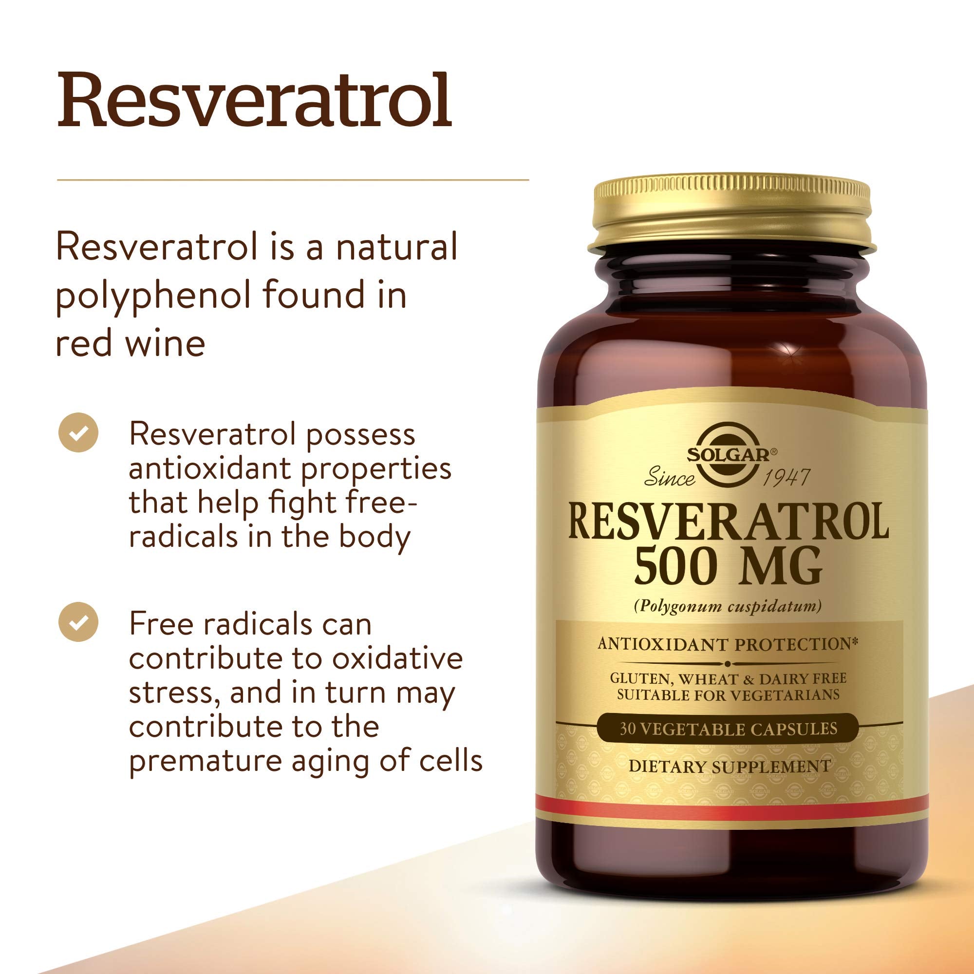 Solgar Resveratrol : étiquette et design clair pour connaître les ingrédients.