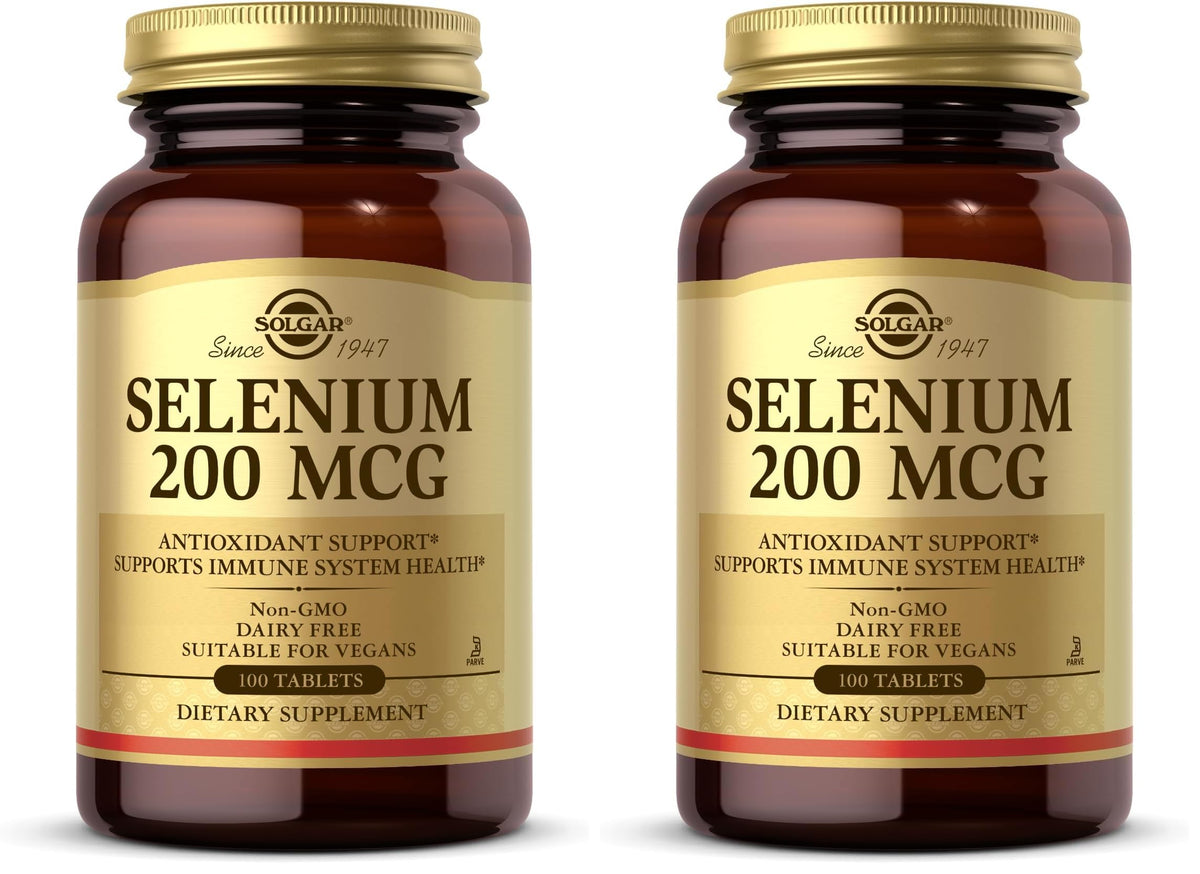 Solgar Selenium 200 μg – comprimés dans une boîte, soutien potentiel des défenses antioxydantes.
