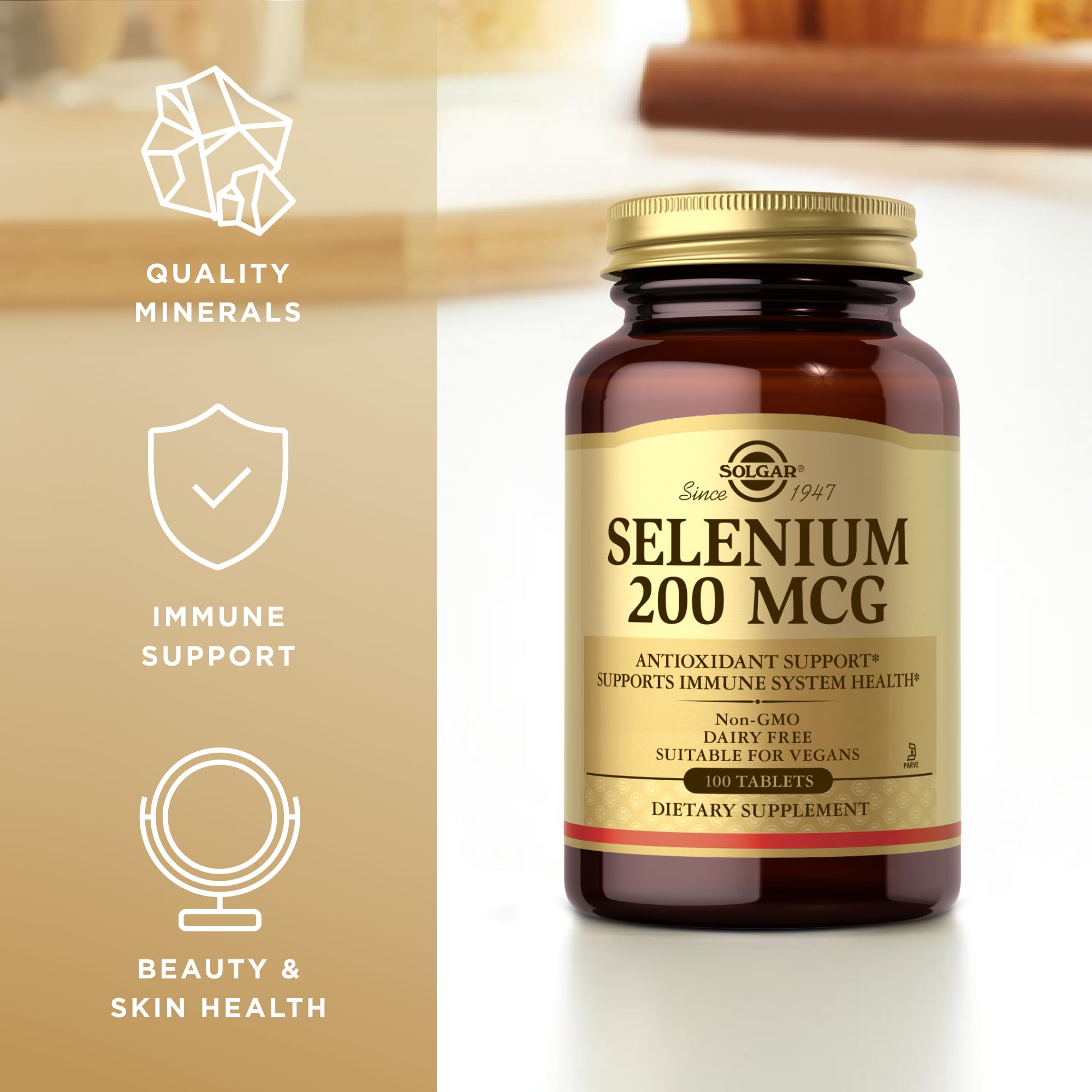 Solgar Selenium 200 μg – bouteille visible pour un usage simple.