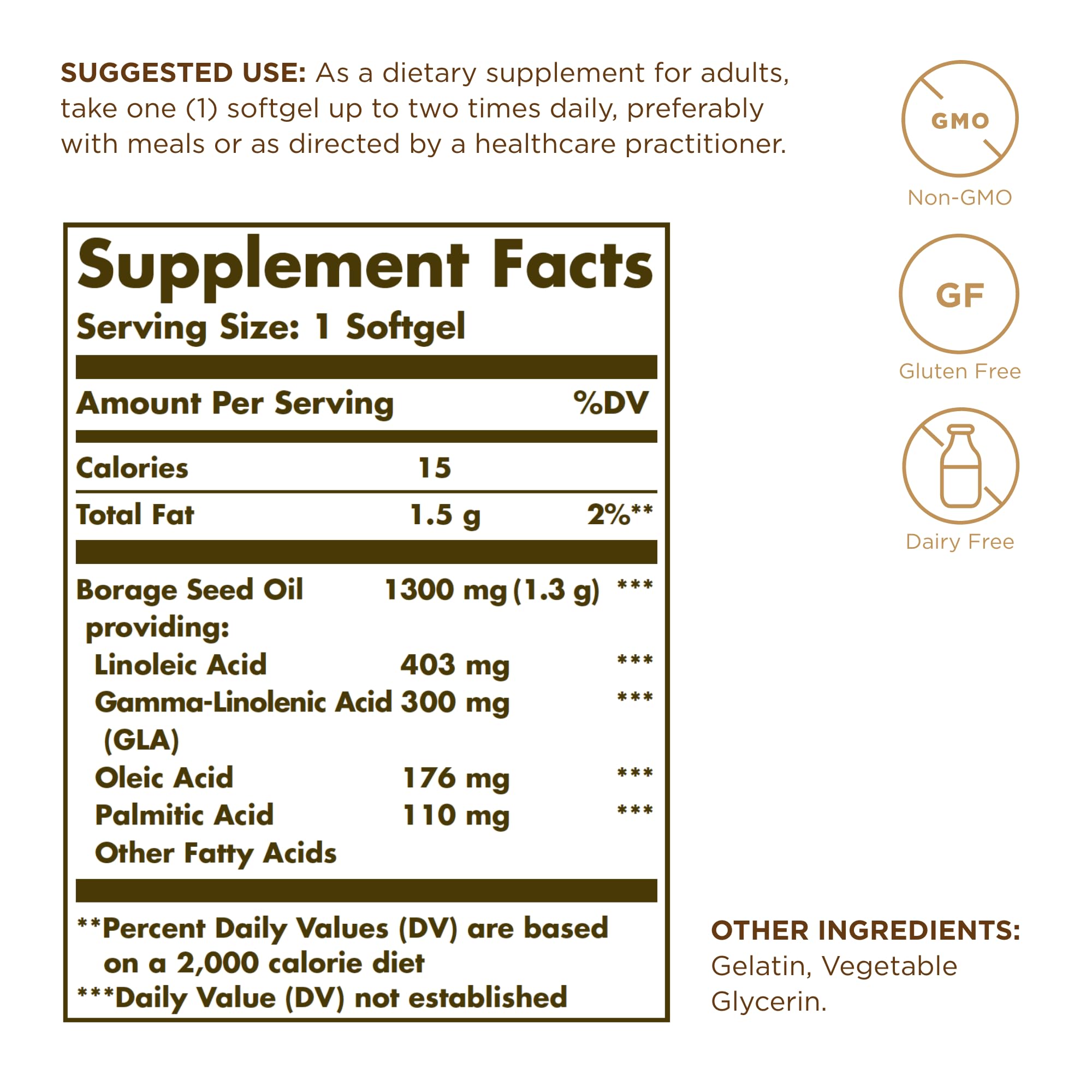 Capsules molles Solgar Super GLA 300mg, faciles à intégrer à un repas.