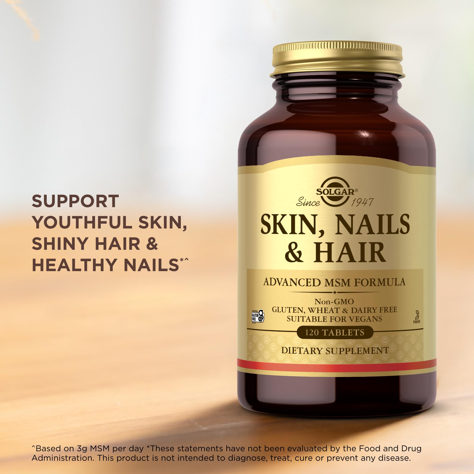 Solgar Skin, Nails & Hair — option végane sans gluten et sans lait pour votre routine.