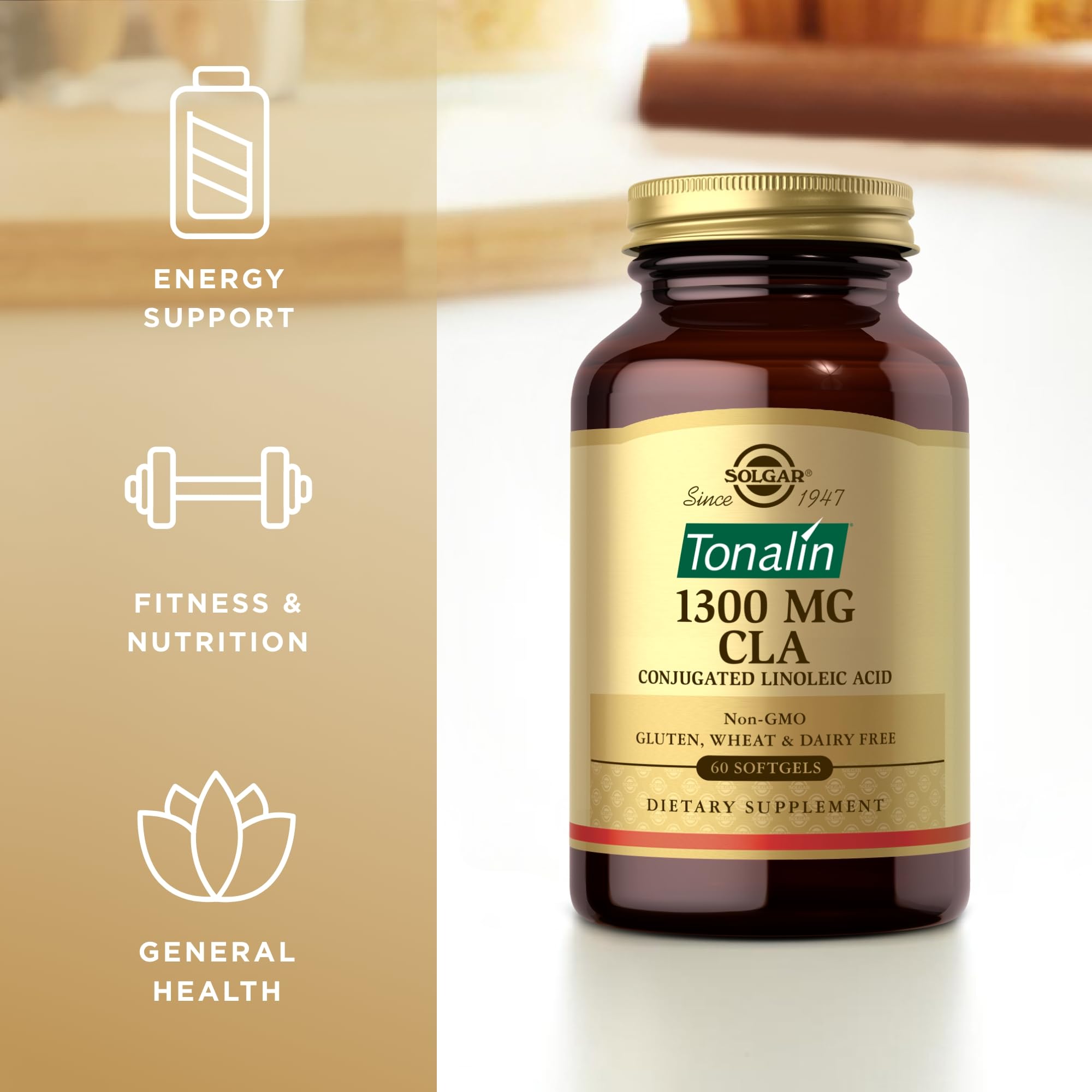 Solgar Tonalin CLA 1300 mg - packaging soigné pour une supplémentation régulière