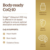 Boîte Solgar Ubiquinol 100 mg, symbole de qualité et sécurité.
