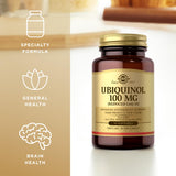 Solgar Ubiquinol 100 mg – emballage doré reflétant la qualité.