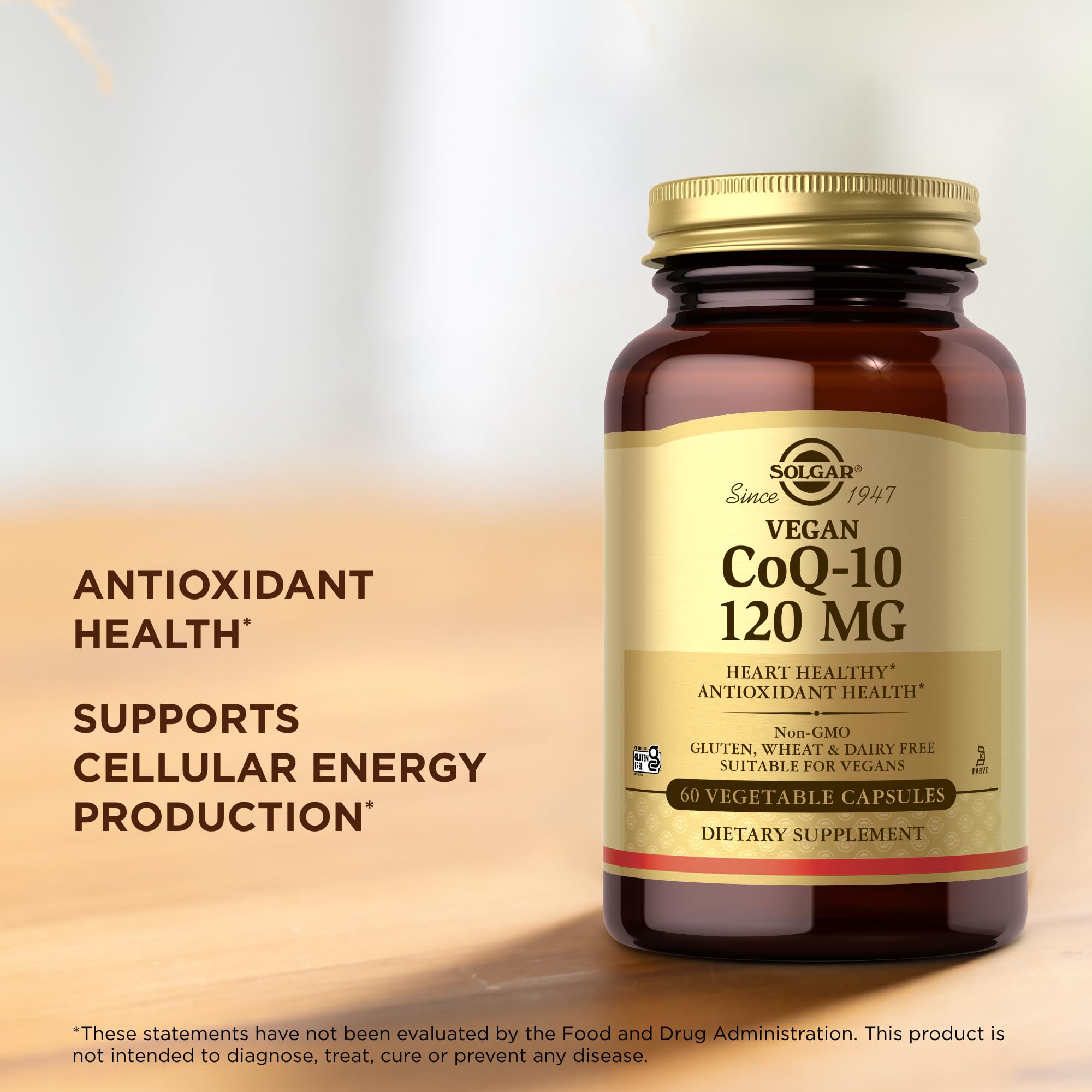 Solgar CoQ-10 Vegan: capsules végétales adaptées au régime végétarien.