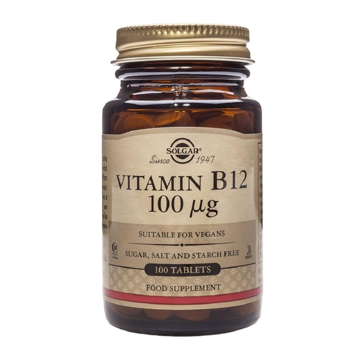 Solgar Vitamine B12 100ug – bouteille pratique pour soutenir le métabolisme énergétique.