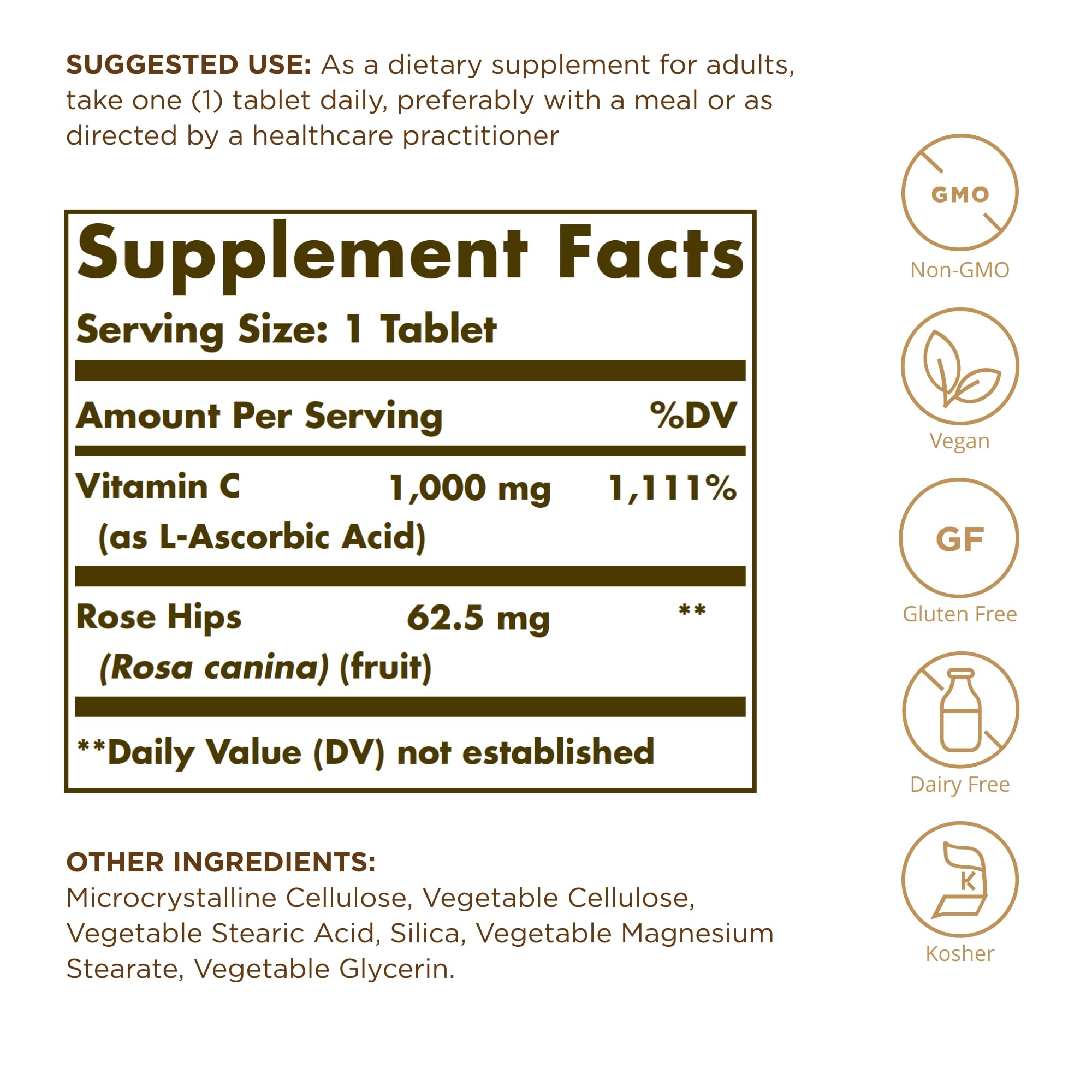 Solgar Vitamine C 1000 mg comprimés végane sans gluten, format pratique