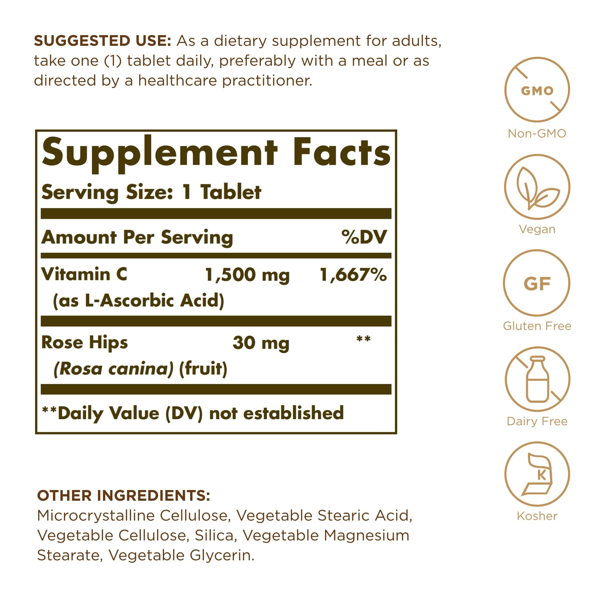 Solgar vitamine C 1500 mg — étiquette visible et informations claires