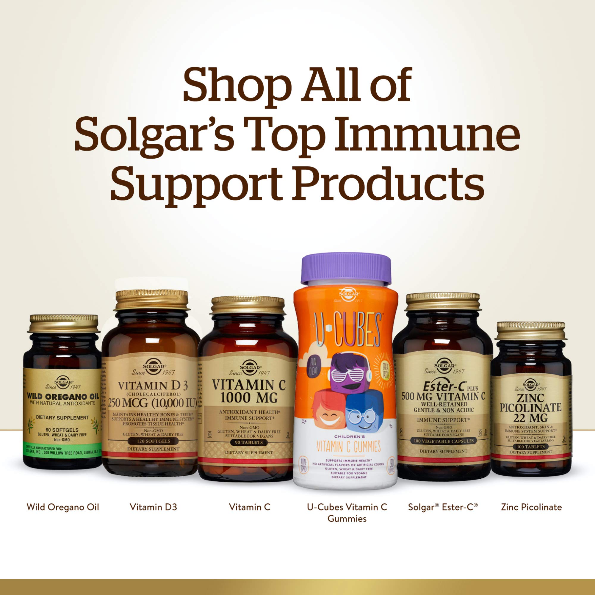 Solgar vitamine C 500 mg avec cynorrhodon, étiquette claire et lisible.