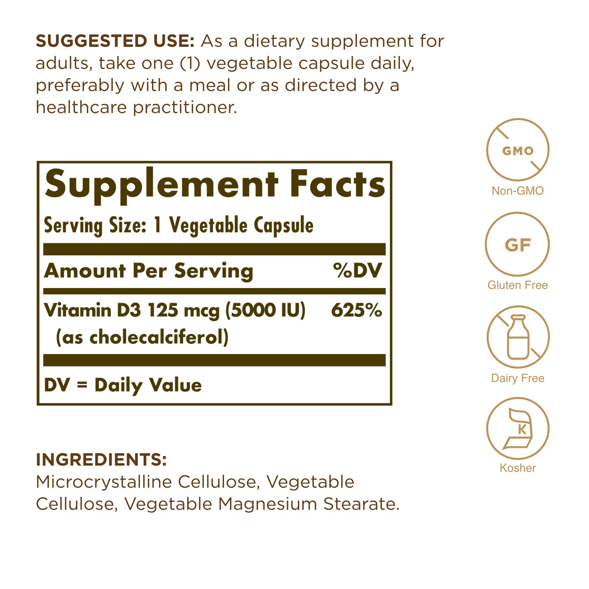 Solgar Vitamine D3 capsules oranges faciles à avaler pour labsorption du calcium