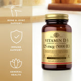 Dose quotidienne Solgar Vitamine D3 montrant l'unité et le dosage par prise