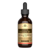 Solgar vitamine D3 liquide, flacon compte-gouttes, soutien potentiel des os et des dents.