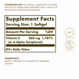 Solgar Vitamine E 268 mg – Softgels huile-base pour absorption optimale.