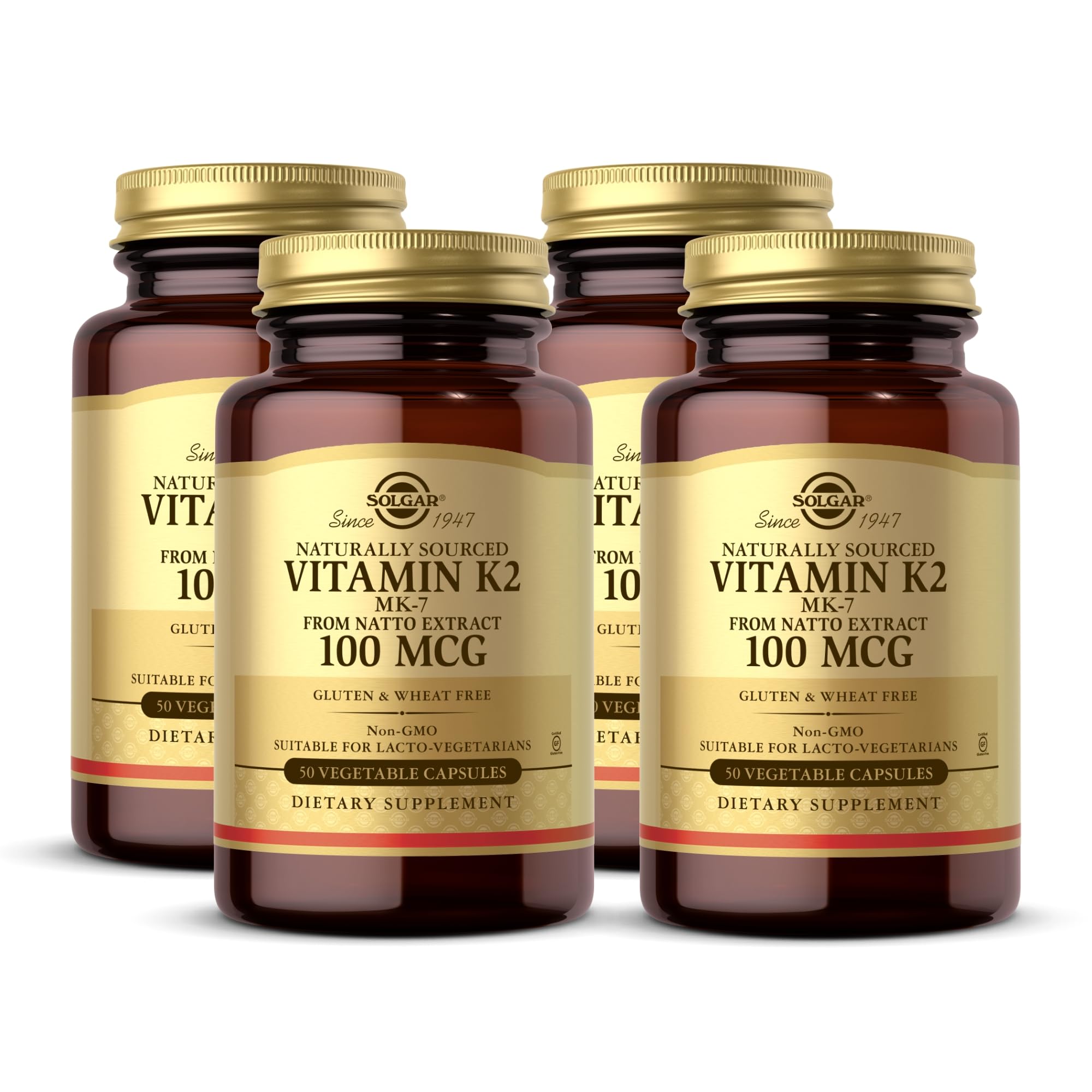 Solgar vitamine K2 MK7, gélules végétales en bouteille, soutien potentiel des os.