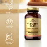Solgar Vitamines uniquement, liste d'ingredients lisible, sans allergenes courants.