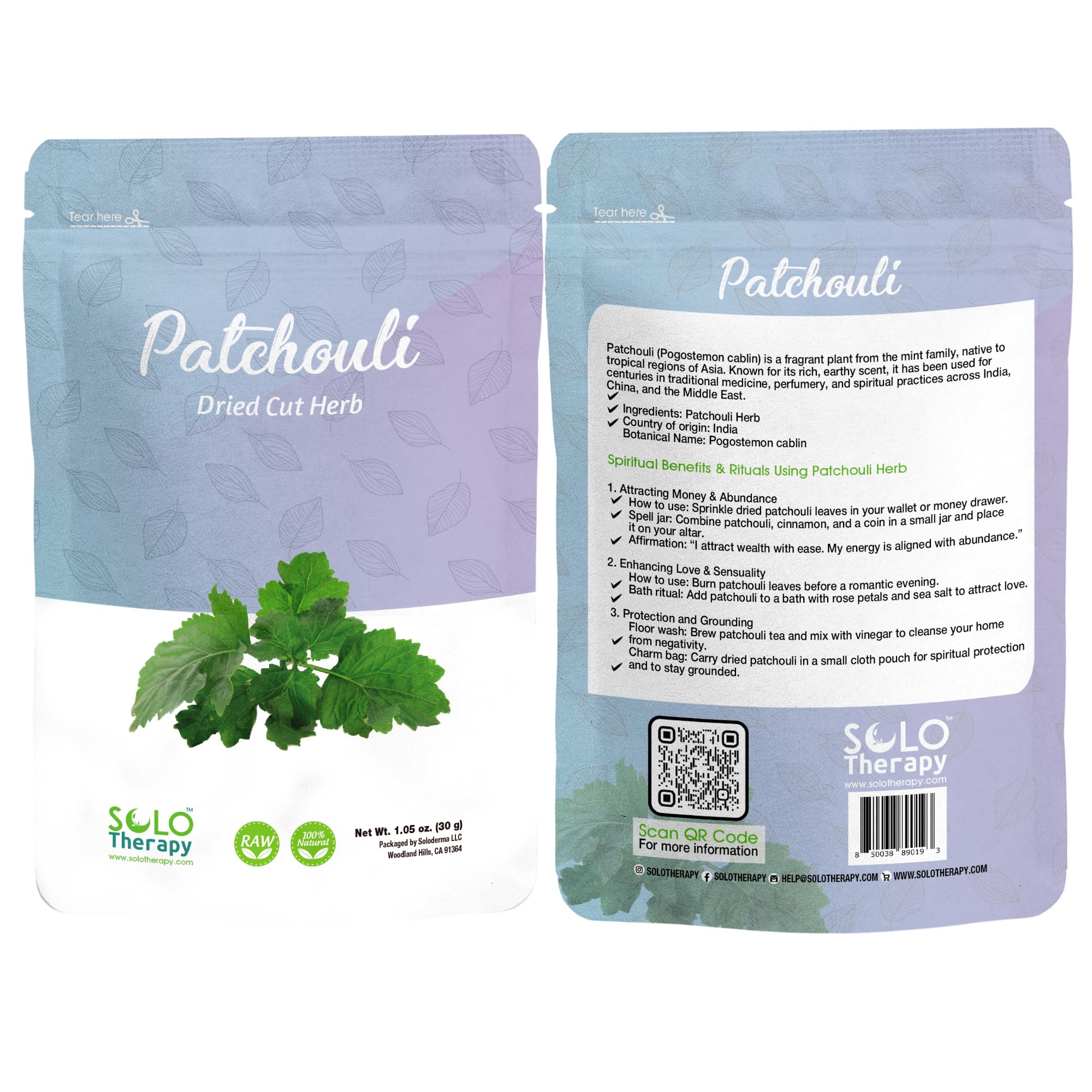 Patchouli Solo Therapy : herbe seche 30 g pour l’ancrage et la meditation