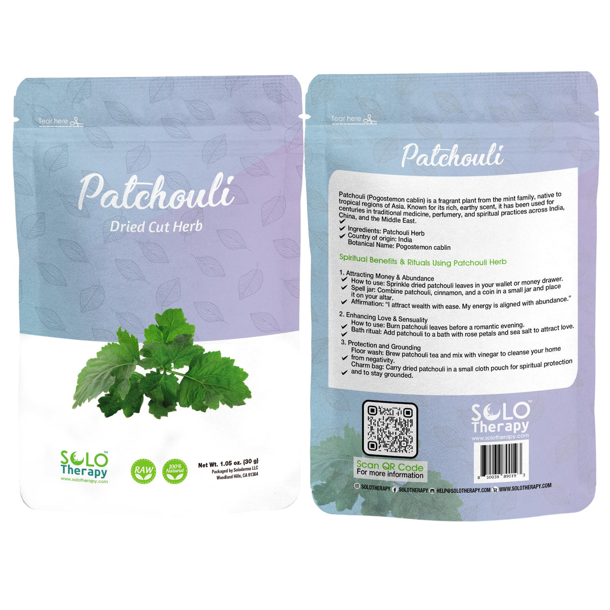 Patchouli Solo Therapy : herbe seche 30 g pour l’ancrage et la meditation