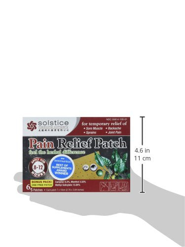 Solstice Pain Relief Patch en application sur le bras, utilisation simple et discrète.