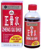 Lotion Zheng Gu Shui de Solstice, bouteille, soulage les douleurs mineures après l'effort.