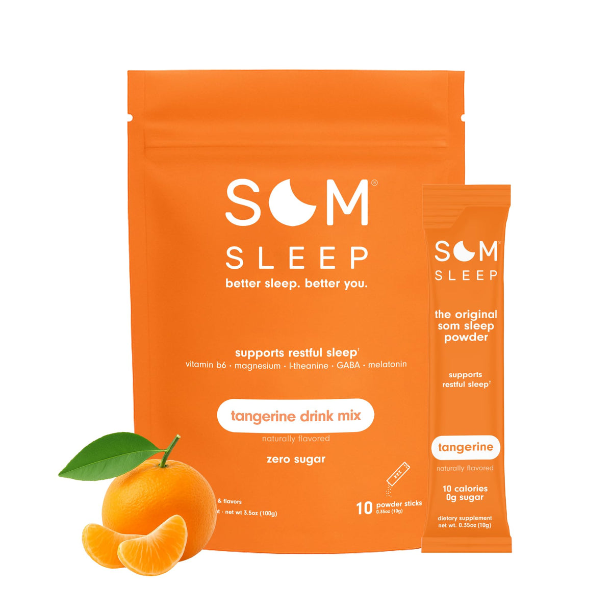 Som Sleep, boîte de poudre sommeil Tangerine, pratique et sans sucre pour le soir.