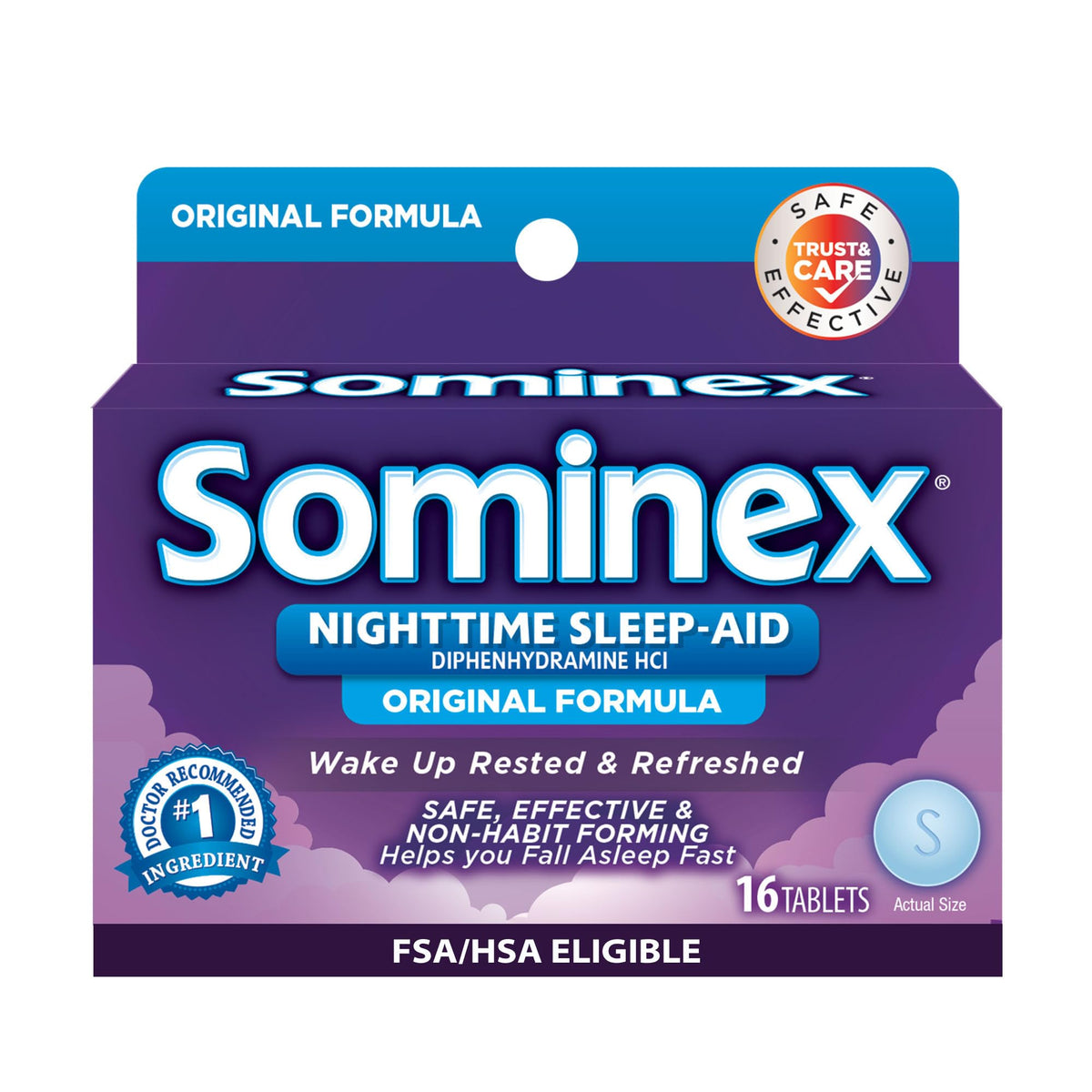 Sominex boîte 16 comprimés: sommeil rapide et réveil frais