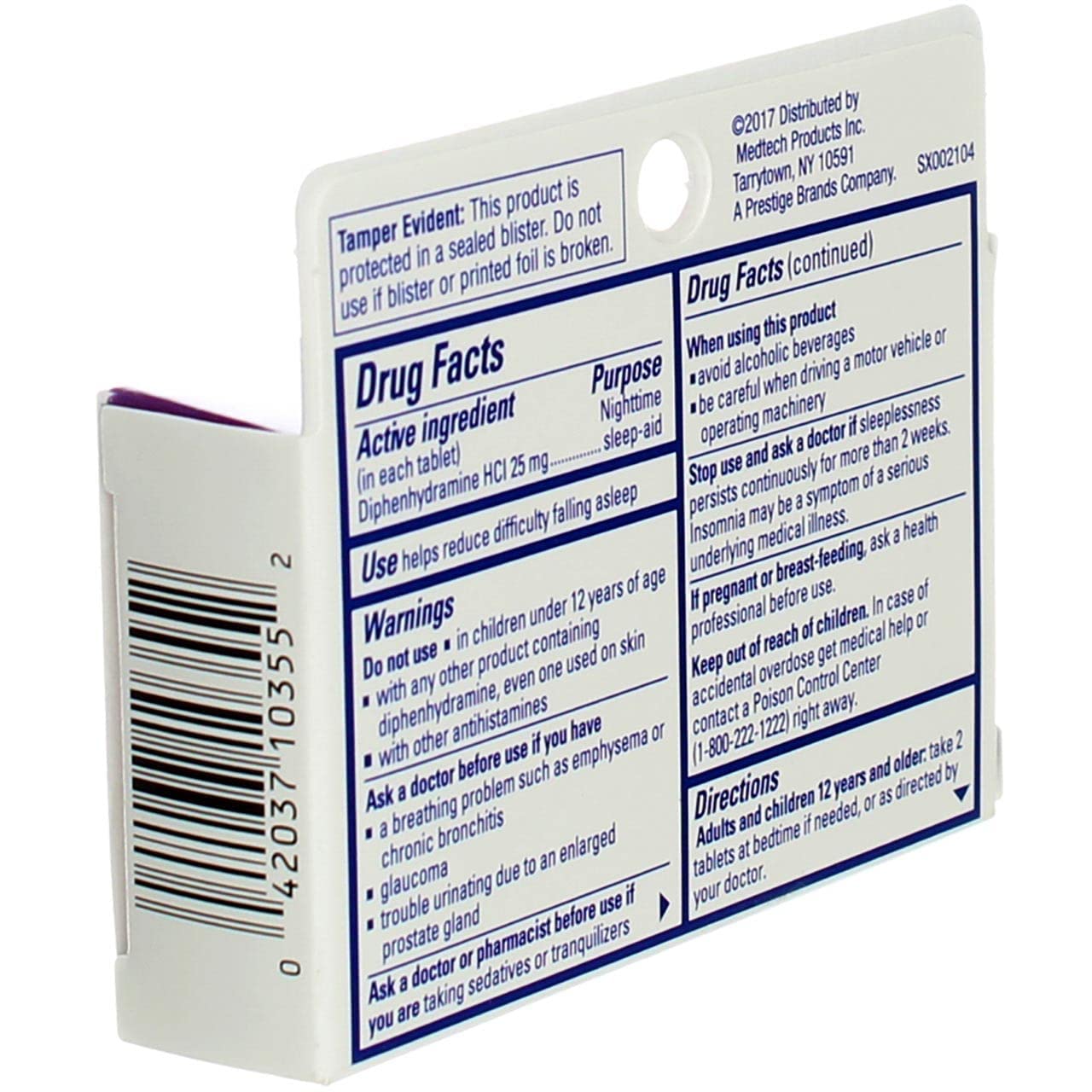 Étiquette Sominex Formule Originale indiquant sans stimulant et mode d’emploi nocturne.