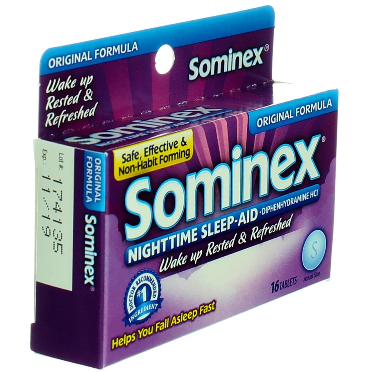 Tablettes blanches de Sominex Formule Originale offrant une aide légère au sommeil.